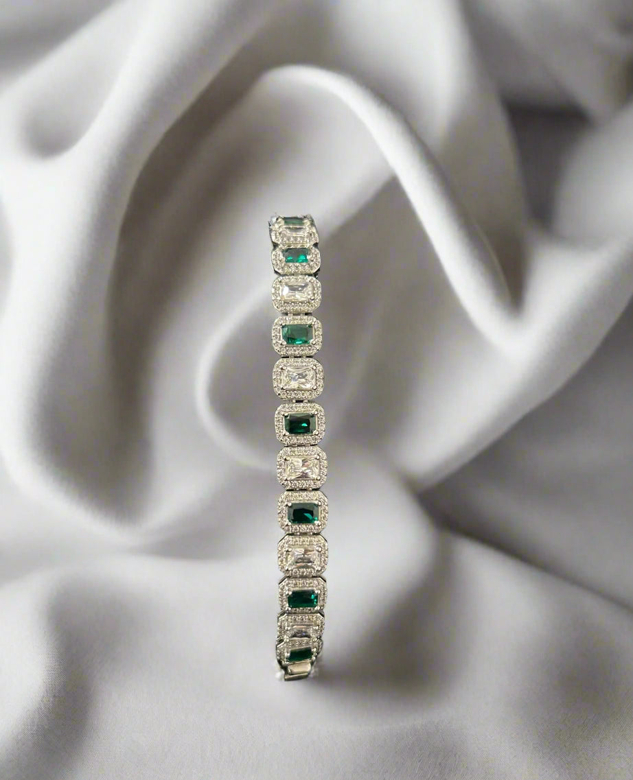 Green Stone Sterling Silver Bracelet For Girls (GB207)