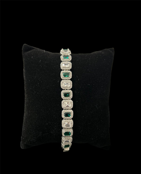 Green Stone Sterling Silver Bracelet For Girls (GB207)