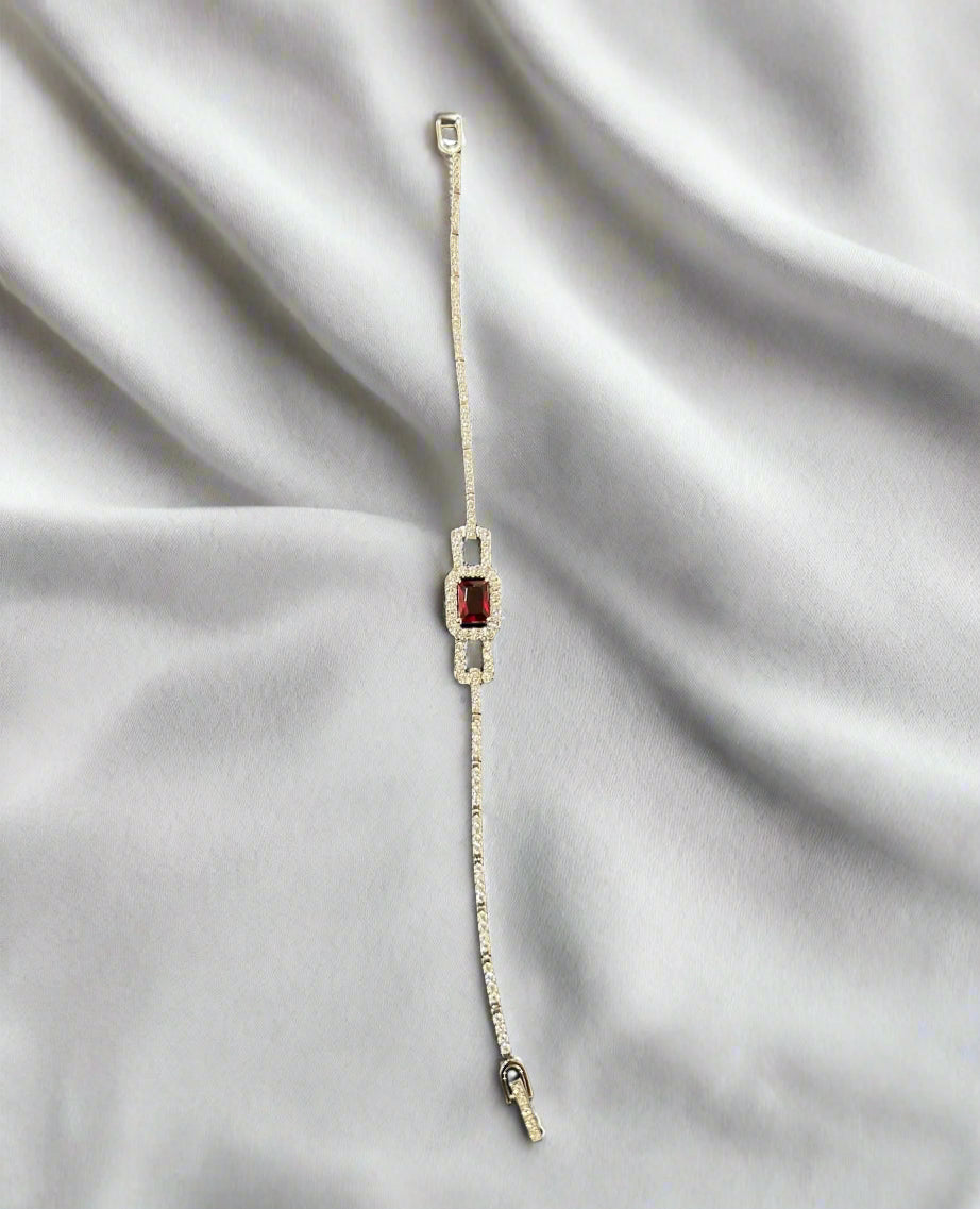 Red Ruby Stone Sterling Silver Bracelet For Girls (GB206)