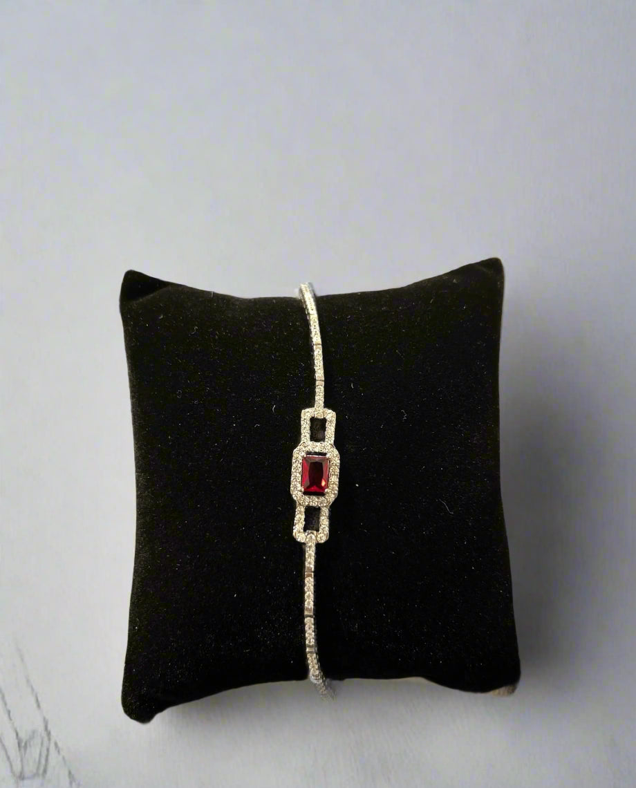 Red Ruby Stone Sterling Silver Bracelet For Girls (GB206)