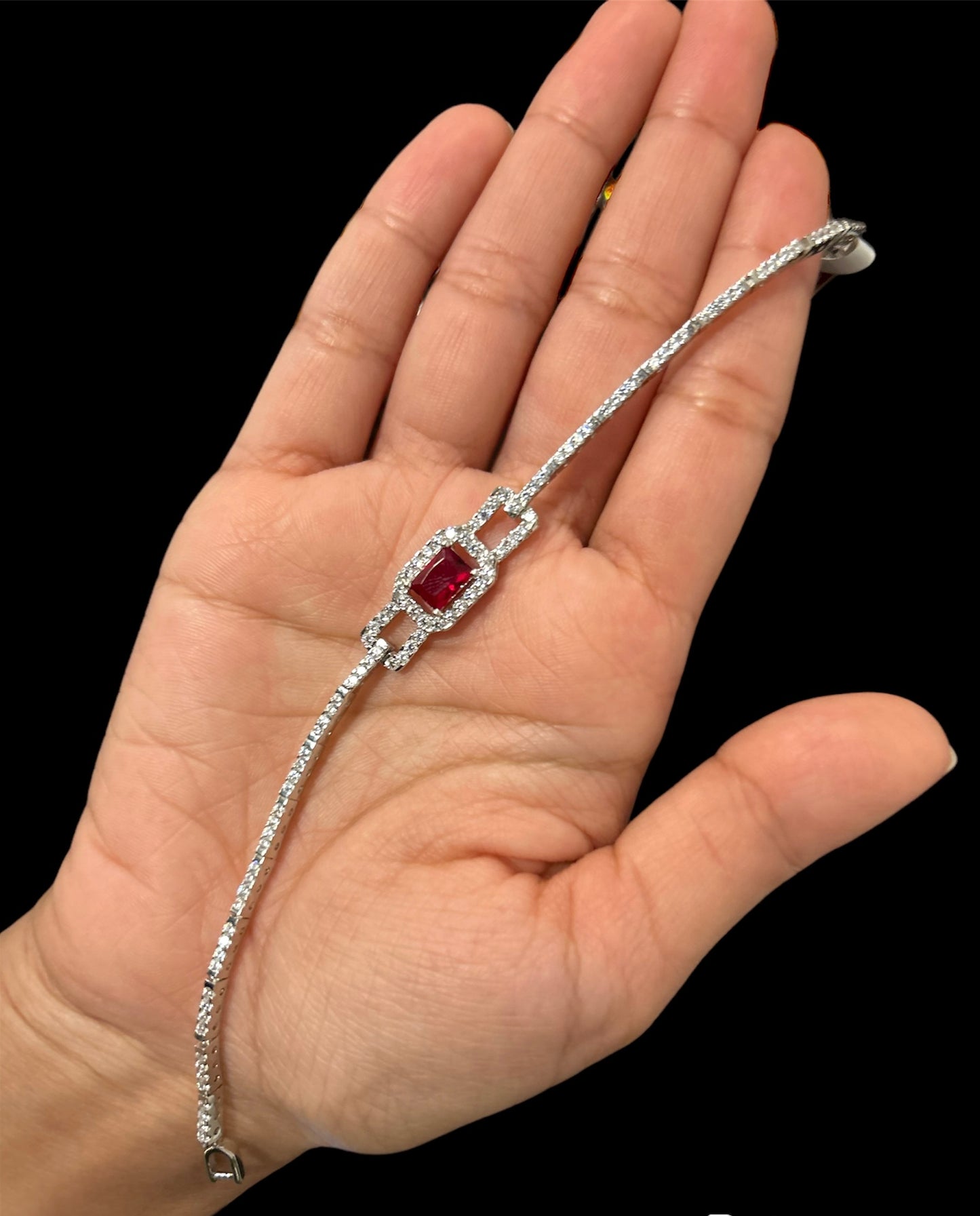 Red Ruby Stone Sterling Silver Bracelet For Girls (GB206)