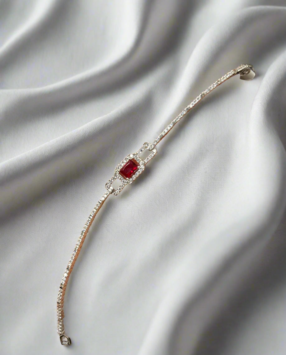 Red Ruby Stone Sterling Silver Bracelet For Girls (GB206)
