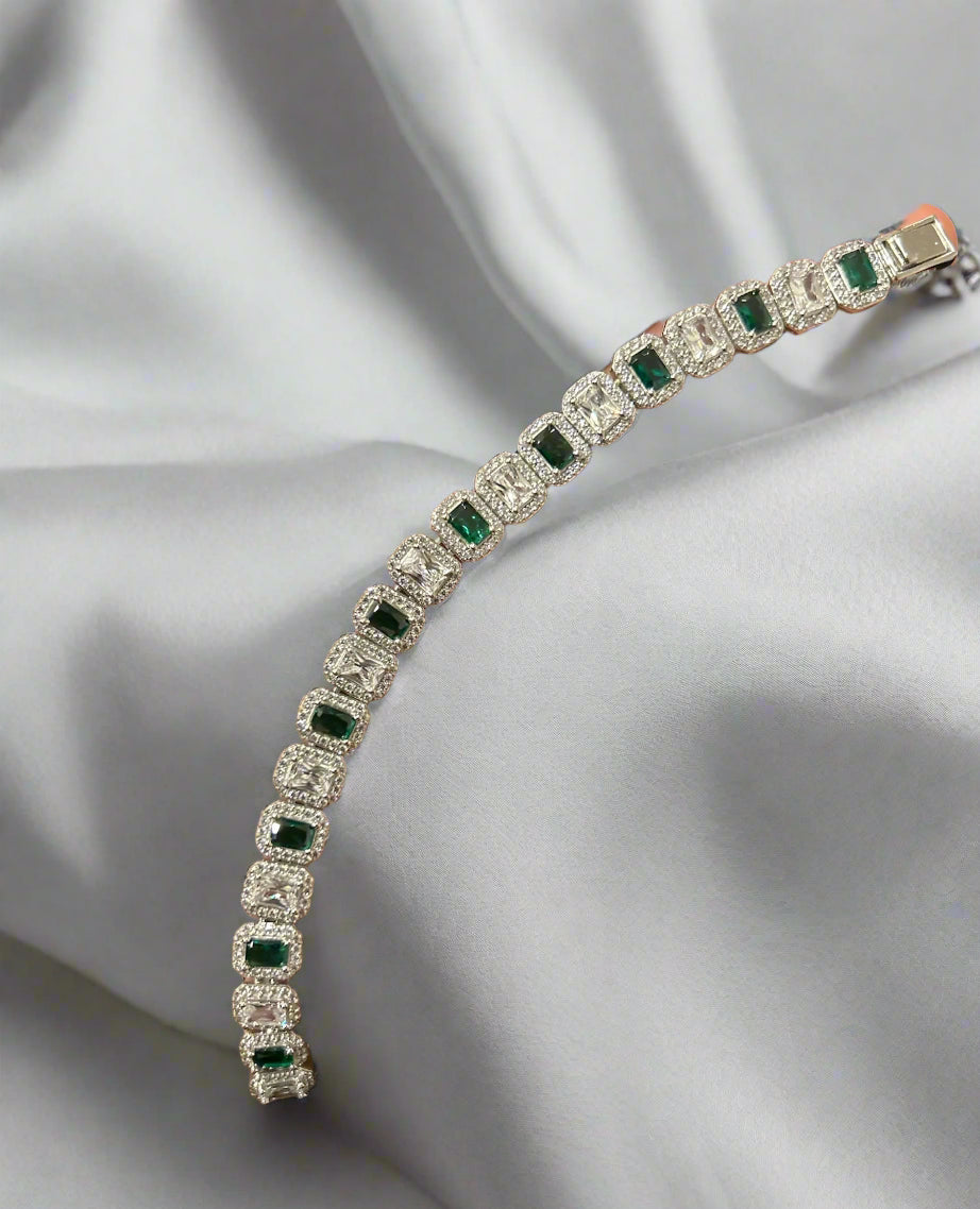 Green Stone Sterling Silver Bracelet For Girls (GB207)