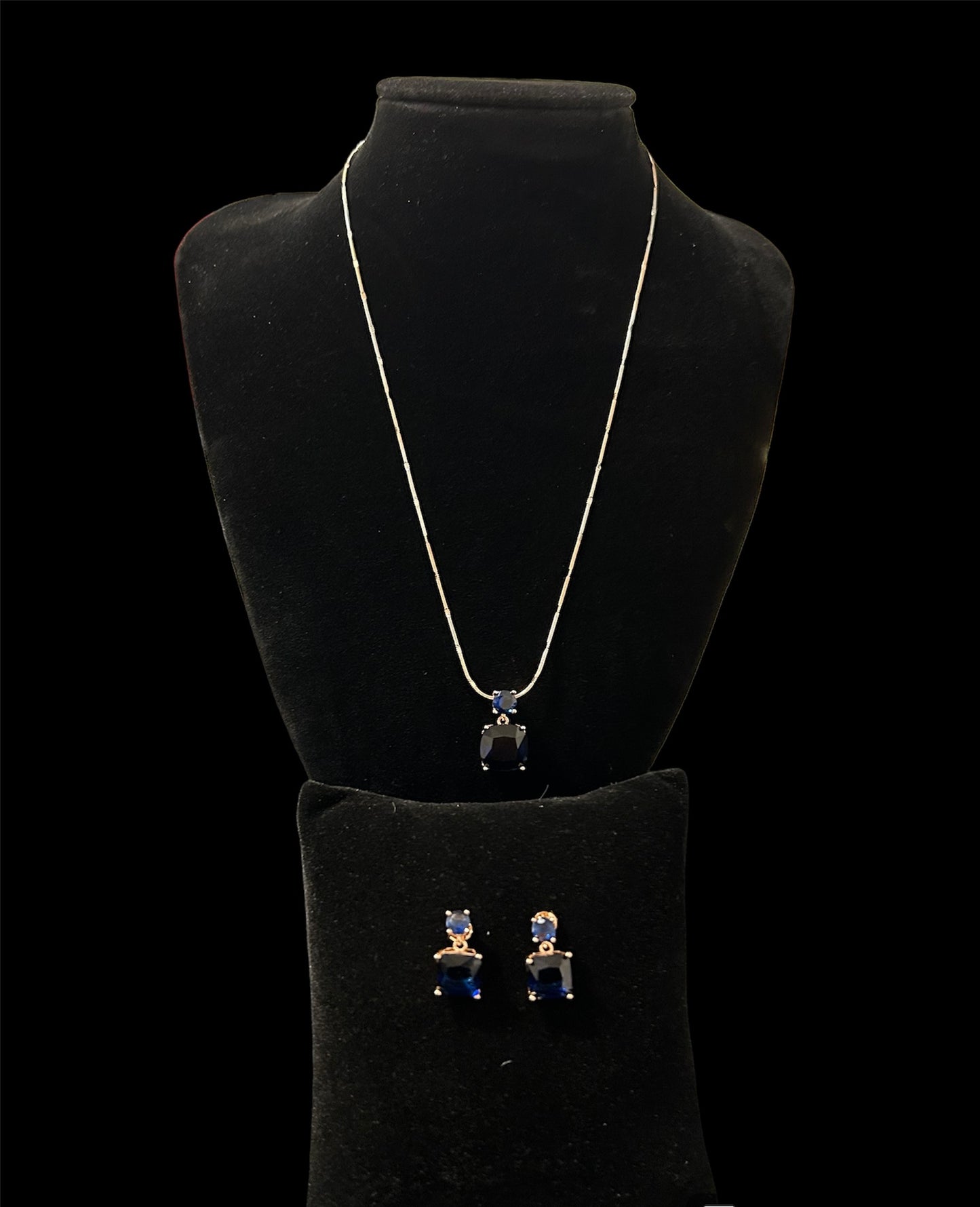 Blue Square Stone Pendant Set With Chain For Girls In 925 Sterling Silver (PS301)