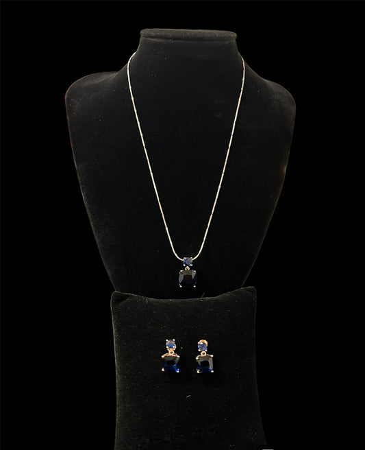 Blue Square Stone Pendant Set With Chain For Girls In 925 Sterling Silver (PS301)